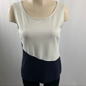 NIC & ZOE Ivory and Navy Asymmetrical Tank Top M